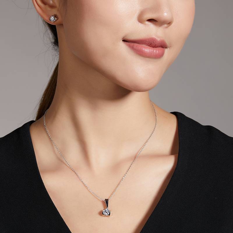 天使之吻S925银镀白金MoissanitePendantStud Earring套装